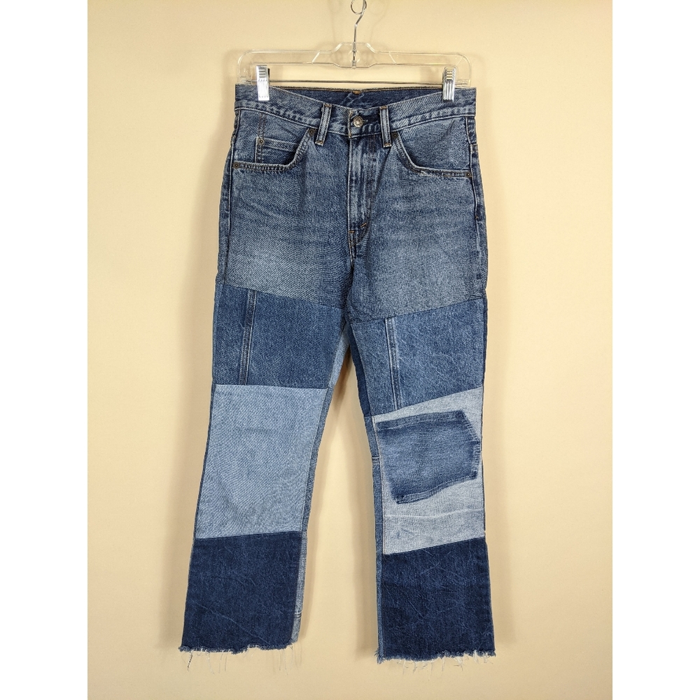 Levi's 517 Orange Tab Patchwork High-Waisted Jeans Raw Hem Cut-offs Size 27